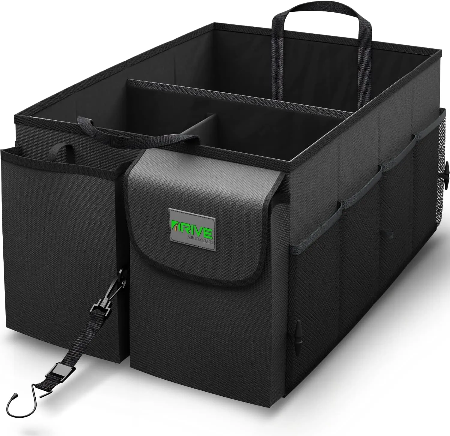 DRIVE collapsible car trunk organizer with tie-down strap