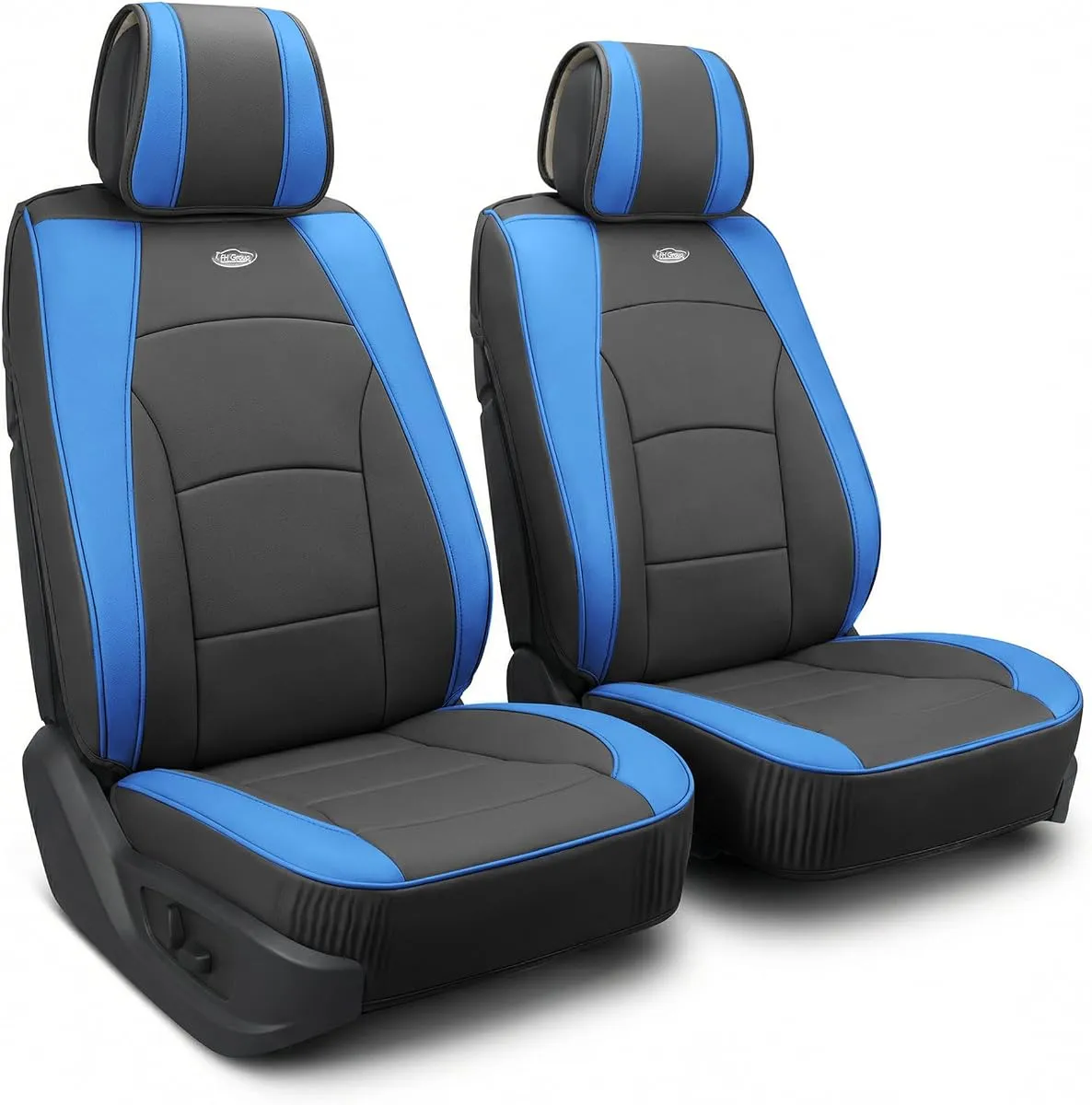 FH Group faux leather waterproof front seat covers in blue and black