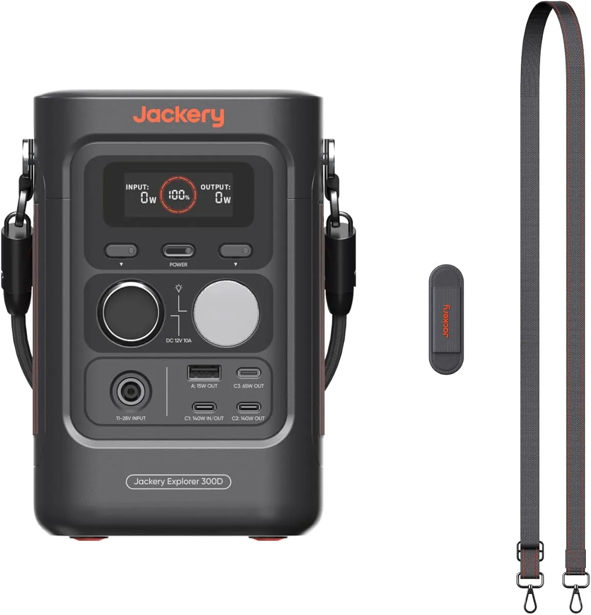 Jackery Explorer 300 Plus portable power station with carry strap