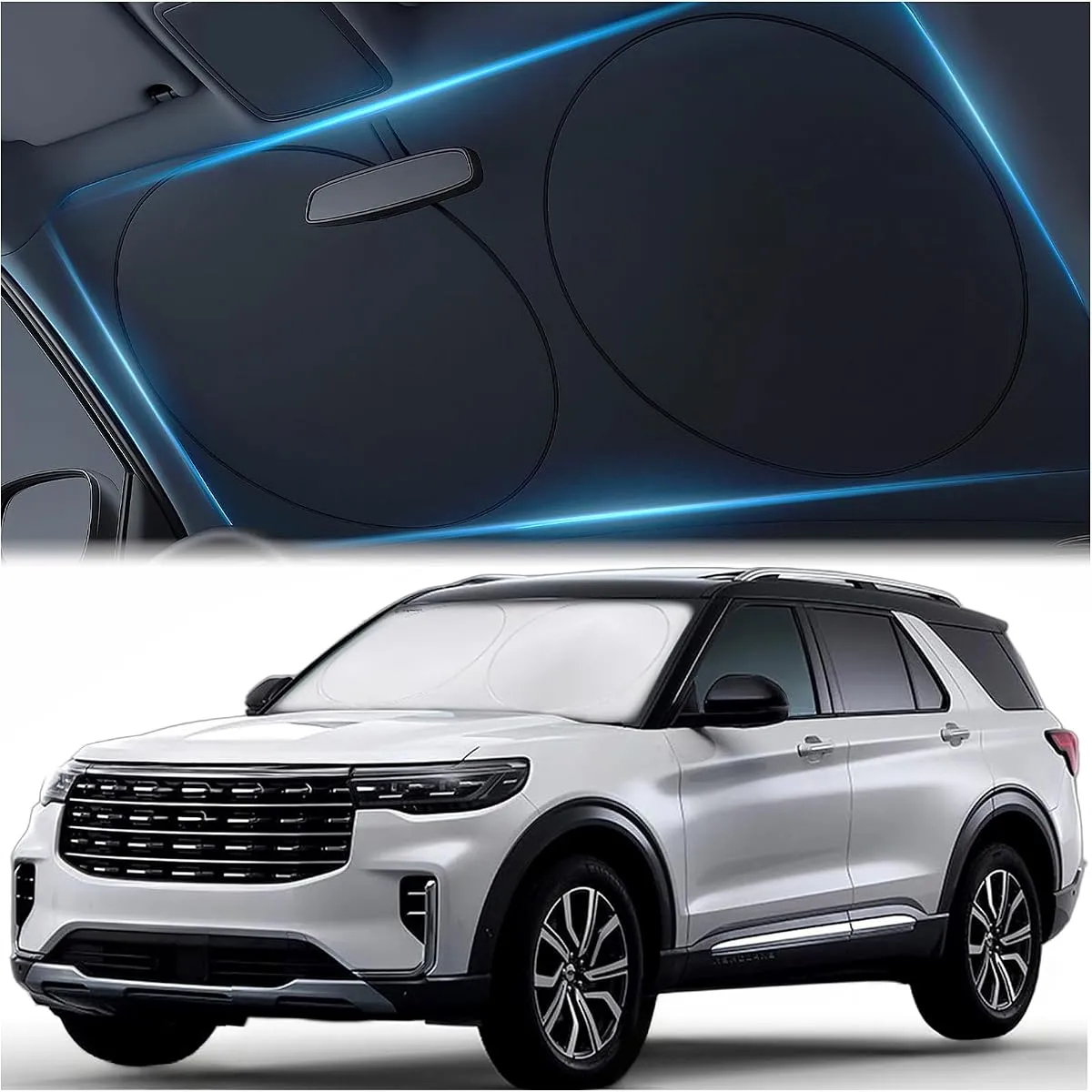 Magnelex double-layer windshield sunshade fitted to an SUV windshield