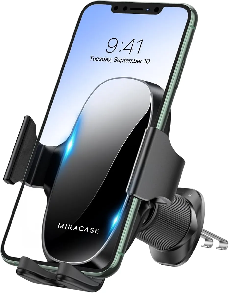 Miracase air vent phone mount with metal hook clip holding a phone
