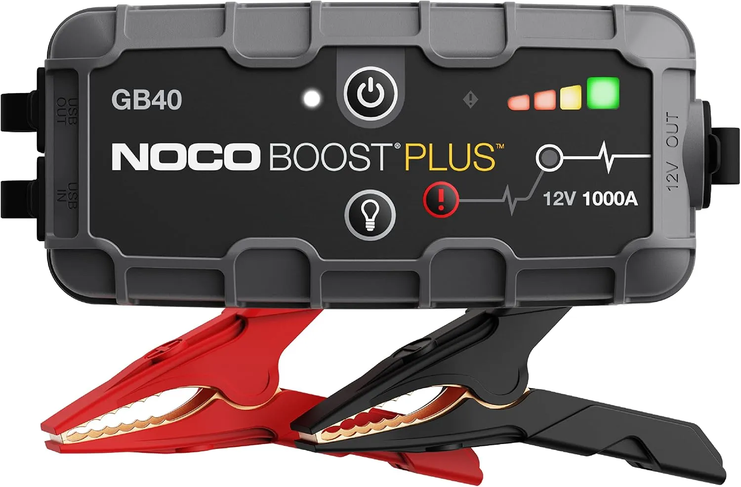 NOCO Boost GB40 jump starter with jumper clamps