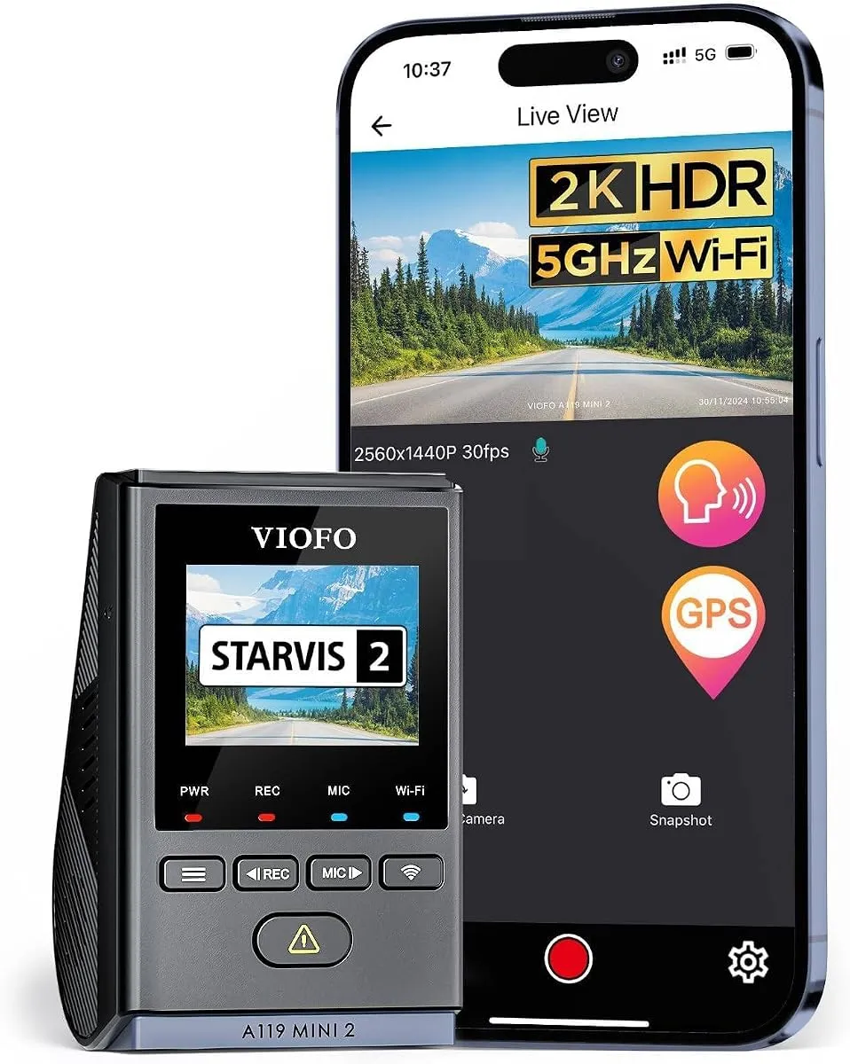 VIOFO A119 Mini 2 dash cam with STARVIS 2 sensor and phone app view