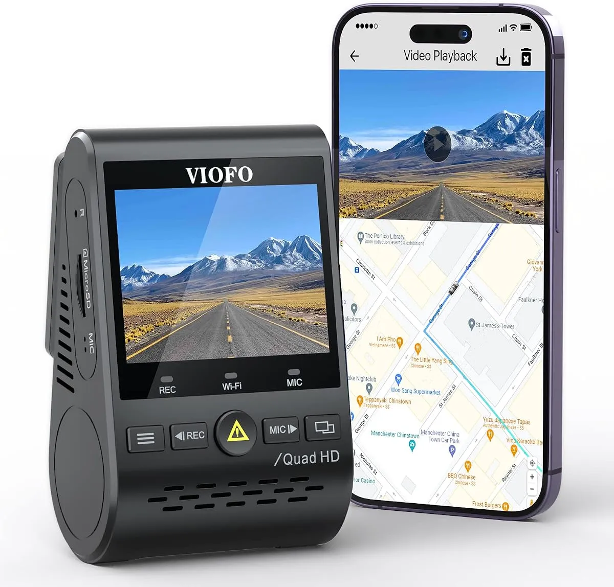 VIOFO A129 Plus 2K dash cam with companion phone app